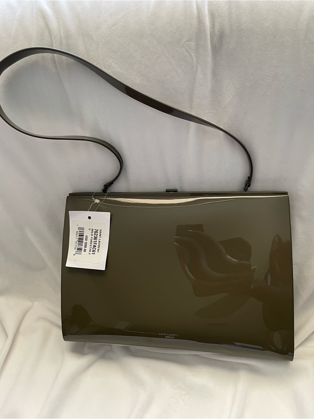 Saint Laurent Olive Green Patent Shoulder Bag